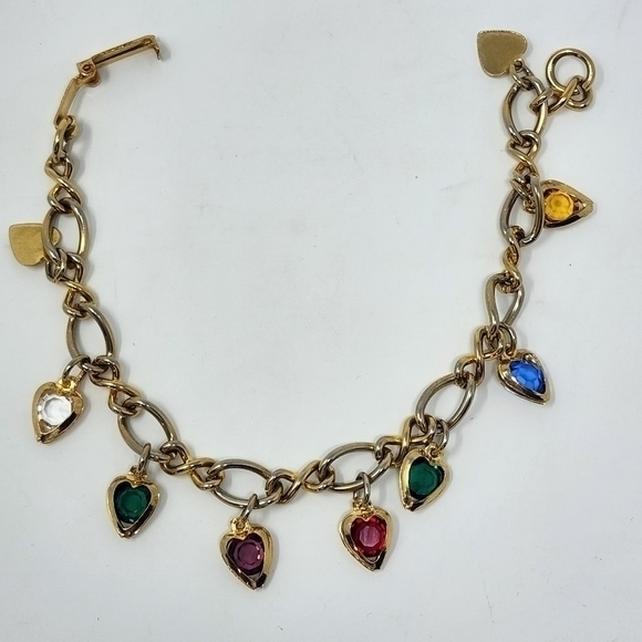Multi Color Heart Charm Gold Tone Bracelet - Picture 8 of 9